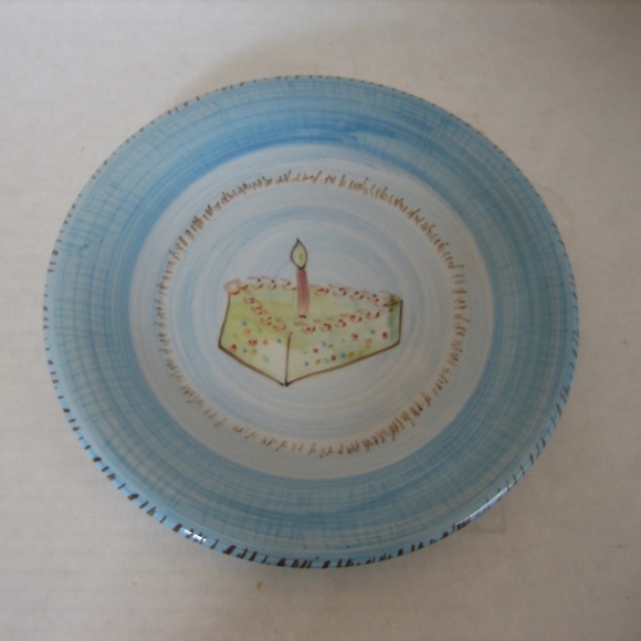 Ruby Piece of Birthday Cake with Candle Blue Ceramic Dessert Plate 8in.R NWNT - Picture 5 of 5